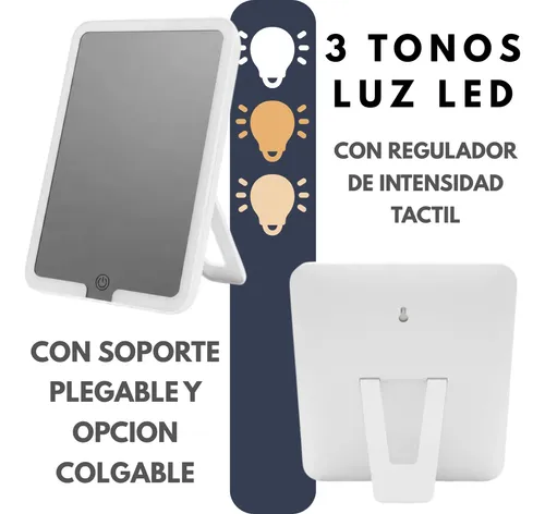 Espejo Touch Luz Led C/soporte Recargable 3 Tonos Maquillaje