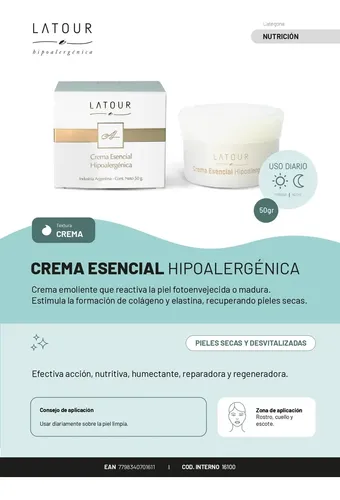 Andre Latour Crema Esencial Hipoalergénica X 50 Gr Facial