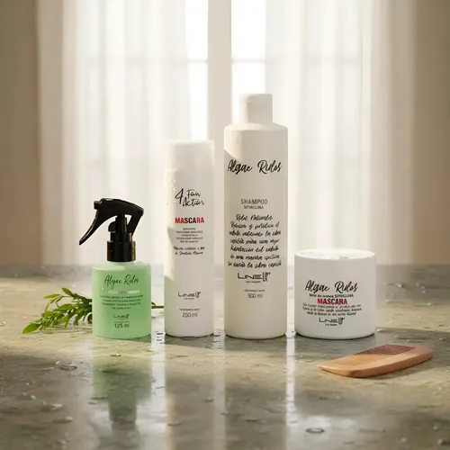 Rutina Definición Rizos Algae Rizos con Espirulina Cuidado Natural Shampoo Máscara Crema de Peinar y Spray Hidratador de Rulos Producto Profesional Line Up