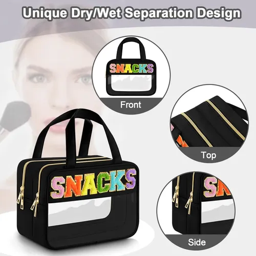 Bolsa De Maquillaje Simboom Chenille Letter Clear Impermeabl