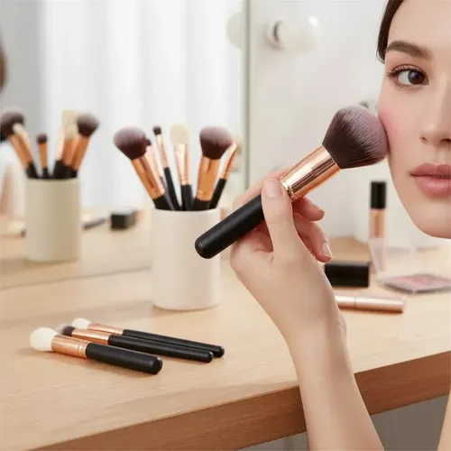 Set de Brochas para Maquillaje Love & Home, con 8 Pinceles Profesionales para Rostro y Ojos