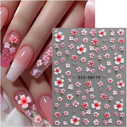 Pegatinas De Uñas 3d Floral 5d Adhesivas 4 Hojas Arte