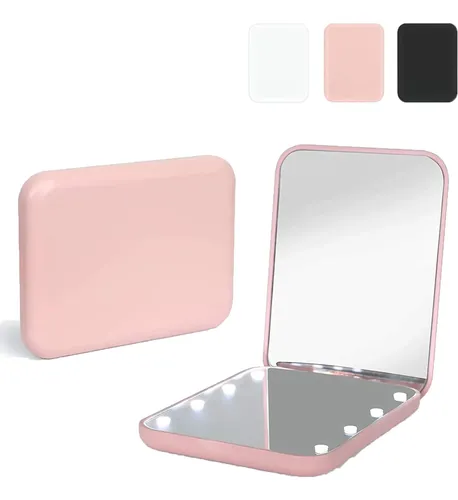 Espejo De Bolsillo, 1x/2x Aumento Led Espejo Compacto,