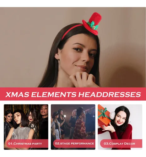 Aros De Pelo Mini Sombrero Rojo Xmas 4 Piezas