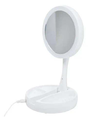 Espejo Doble Plegable Portátil Luz Led Cosmeticos Recargable