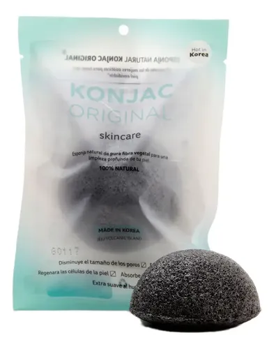 Konjac Esponja Facial Negra Con Cenizas De Bambu Natural