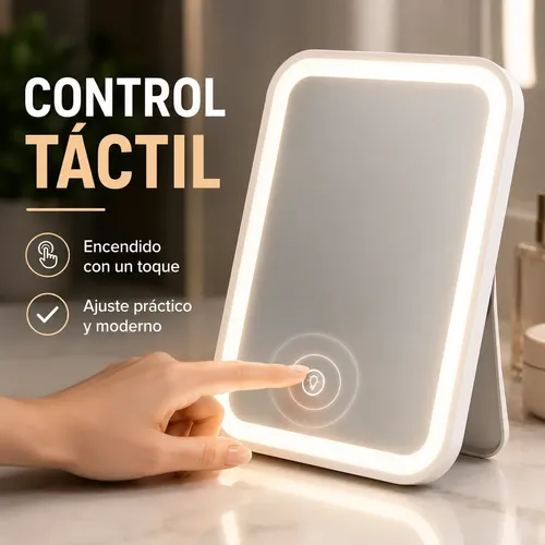 Espejo Led Táctil Recargable 3 Tonos Luz Usb