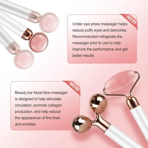 Masaje Facial 3-en-1 Dangshan Jade Roller Rose Quartz