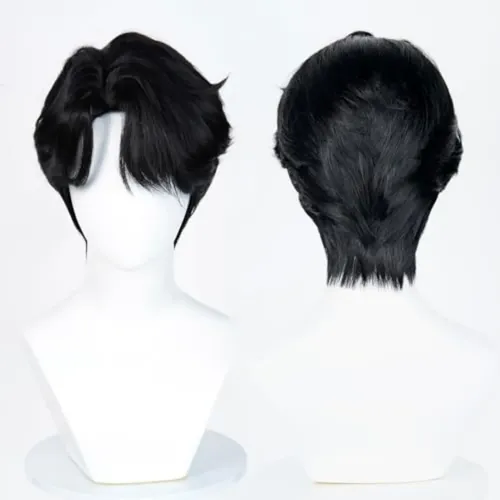 Peluca Corta Negra Para Cosplay Hombre