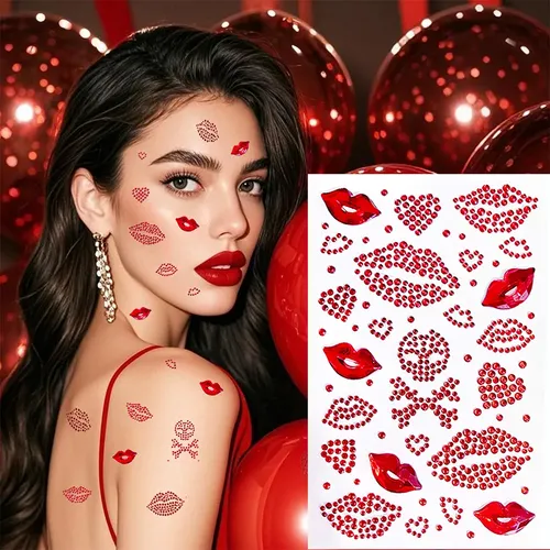 Stickers Rostro Cuerpo Labios Strass 2 Planchas