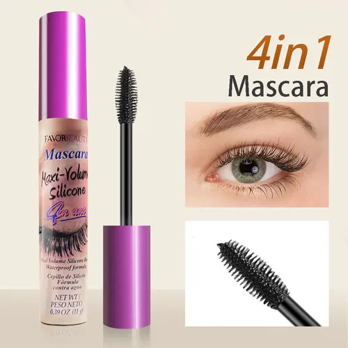 Rímel Negro Con Cepillo De Silicona 4 En 1, Rímel Grueso,