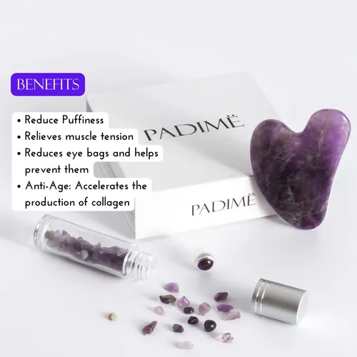 Set De Masaje Padimë Premium 2 En 1 Amethyst Gua Sha + Botel