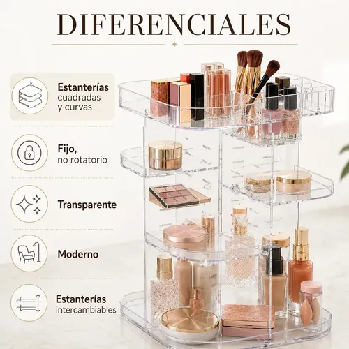 Organizador Acrílico Porta Cosméticos Maquillaje Removible Portacosmeticos Adaptable Dormitorio Baño Tocador Esmaltes