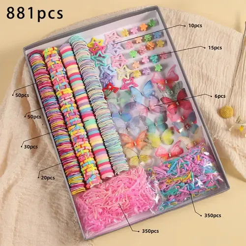 Set De Ligas Para Cabello Infantil 881 Piezas Colores Dulces
