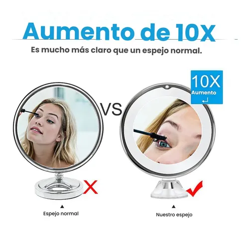 Espejo Led De Maquillaje Con Aumento De 10 Aumentos Y Rotaci
