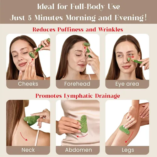 Set Rodillo Facial Y Gua Sha Rena Chris Jade Verde