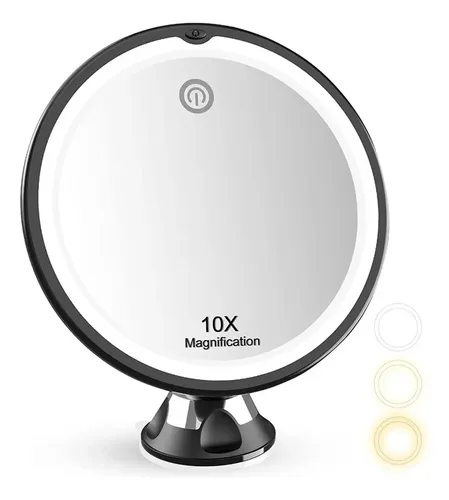 Espejo De Maquillaje De Lupa 10x Con Luz Led 360 Grados