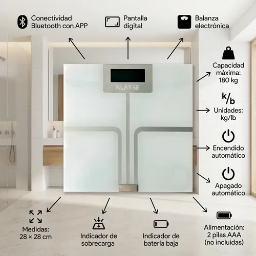 Balanza Digital Personas Bluetooth 180kg Vidrio Klasse