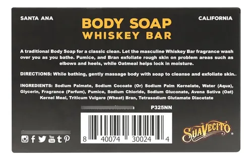 Suavecito Jabón Corporal Hidratante Whiskey Bar Pack De 3 X