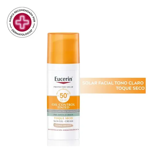 Eucerin Oil Control Protector Solar Facial Con Color Tono Medio FPS50+ para Piel Grasa 50ml