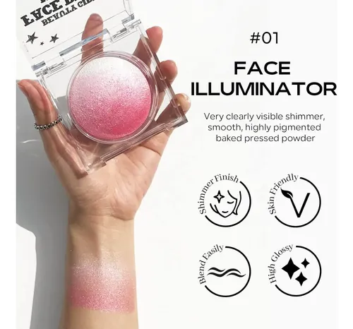 Kyda Colorete En Polvo Rosa, Iluminador Facial Rosa…