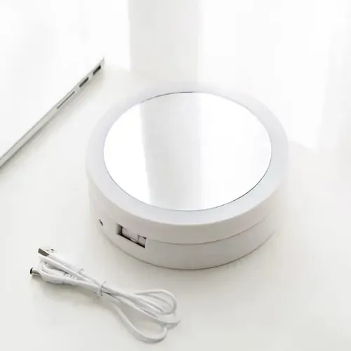 Espejo Luz Led Maquillaje Recargable Plegable Redondo Pilas