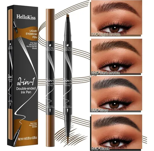 Lápiz De Cejas Líquido 2-en-1 Yulinlon Marrón Oscuro