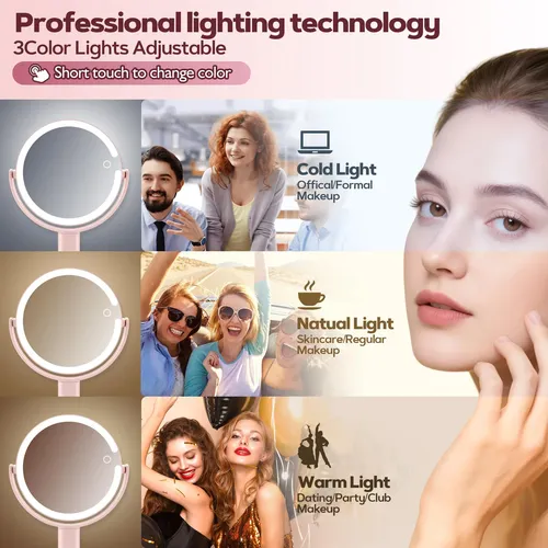 Espejo De Maquillaje Con Luz 30x Aumento Ajustable Rosa