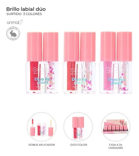 Brillo Labial Lip Gloss Skora Duo Twin 3 Tonos Aplicador