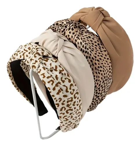 Wxt 4pcs Aros De Pelo Vintage Leopardo Con Nudo Cruzado