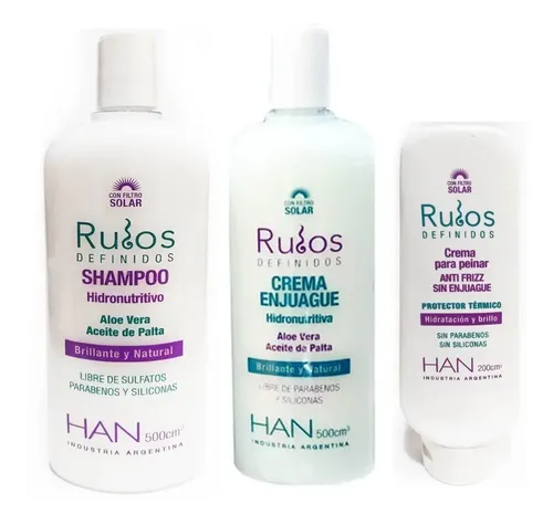 Combo Rulos Han Shampoo Y Enjuague 500cm3 Crema Peinar 200ml