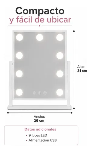 Espejo Led Maquillaje 9 Luces Usb Con Control Táctil