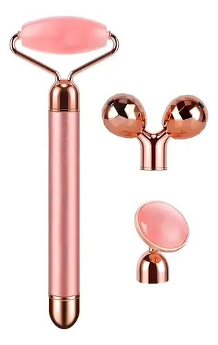 Masajeador Facial Jade Cuarzo Rosa Roller Piedra Triple