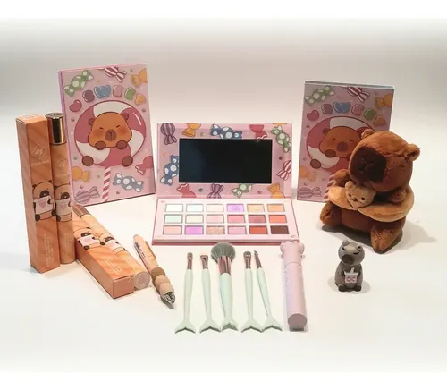 Set Maquillaje Capibara Paleta Sombras Gloss Perfume Peluche