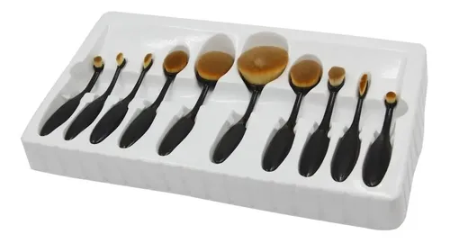 Set Brochas Maquillaje Oval X 10 Un. Con Caja Belleza Makeup