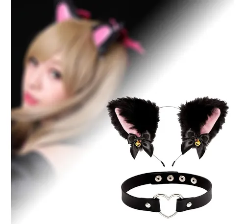 Diadema De Peluche Para Disfraz Con Collar De Cuero