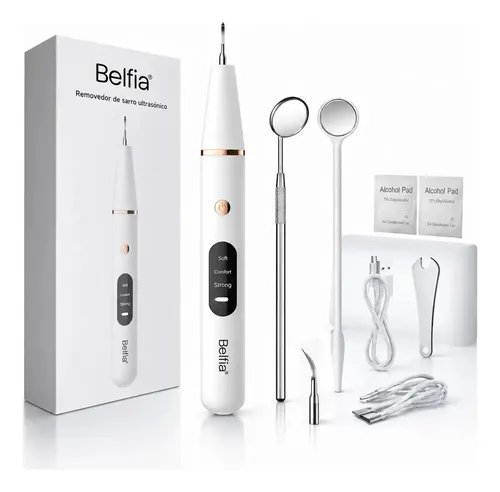 Removedor De Sarro Ultrasónico Belfia Limpieza Dental Profesional Kit Completo Recargable USB Con 2 Puntas 2 espejos Luz LED