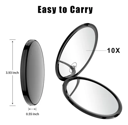 Espejo Compacto Benbilry Con Aumento 10x, Diámetro De 4 Cm,