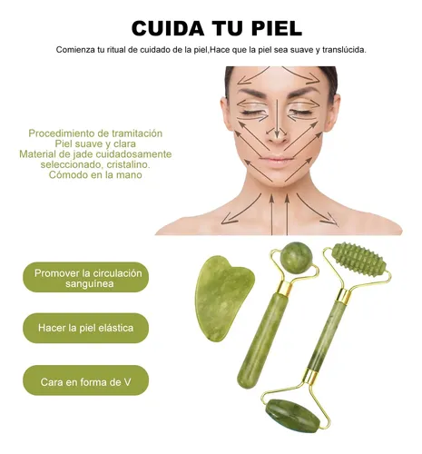 Masajeador Jade, Rodillo De Jade Natural Y Juego De Raspado