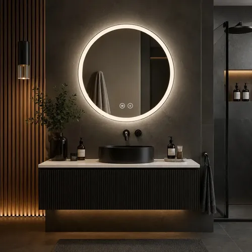 Espejo Moderno Digital Luz Led Desempañador Redondo 60cm Espejo