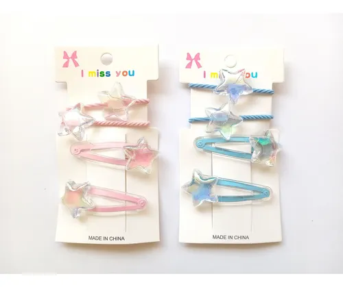 Pack X3 Set Infantil Hebillas Colitas Pelo Colores Surtidos