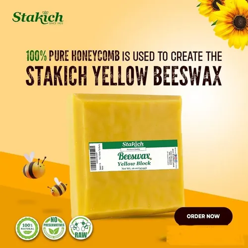 Bloque Cera De Abeja Stakich 454g Natural Triple Filtrado