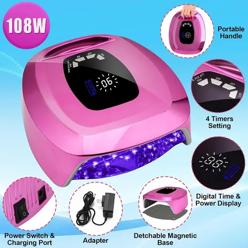 Lámpara Uv Led Portátil 108w Secado Rápido Gel Uñas