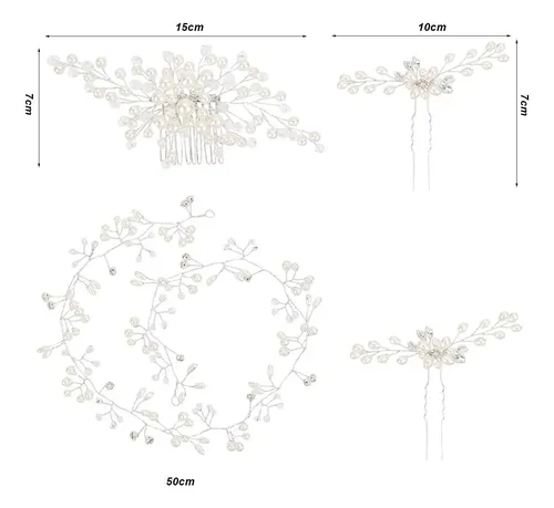 Juego De 4pcs Tocados De Novia Peinetas De Pelo 50cm