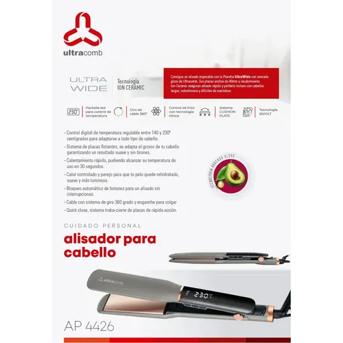 Planchita De Pelo Ultracomb Ap-4426 Ion Ceramic 230c