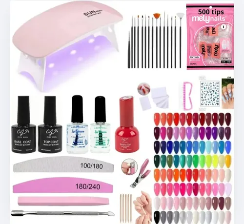Kit Completo Profesional X 44 Piezas Uñas Soft Gel Led Uv
