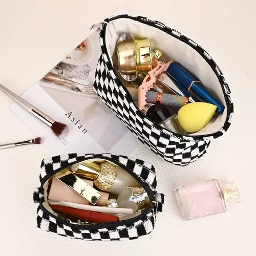 Soidram 2 Piezas Negro Bolsa De Maquillaje A Cuadros Grandes