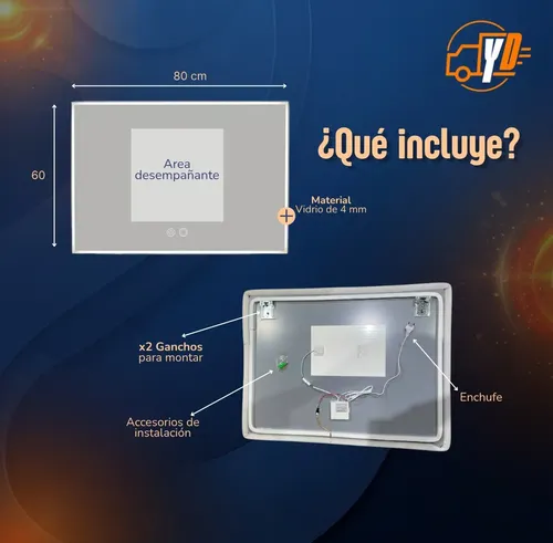 Espejo Luz Led Táctil Inteligente Baño Desempañante 60×80
