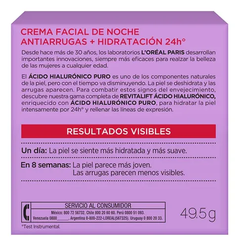 Crema Noche L’oréal Revitalift Acido Hialulronico X 50 Ml