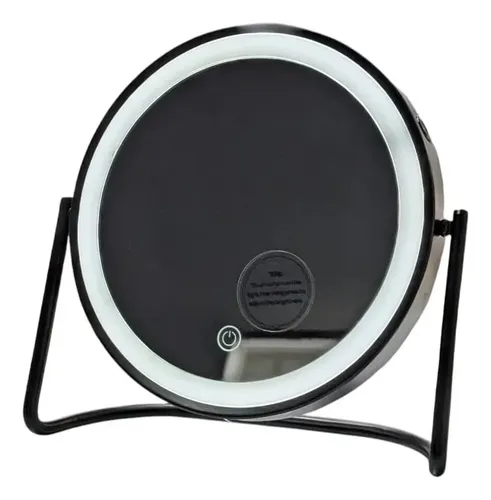 Espejo Maquillaje Led Negro Mate Doble Faz Aumento 10x Usb Negro